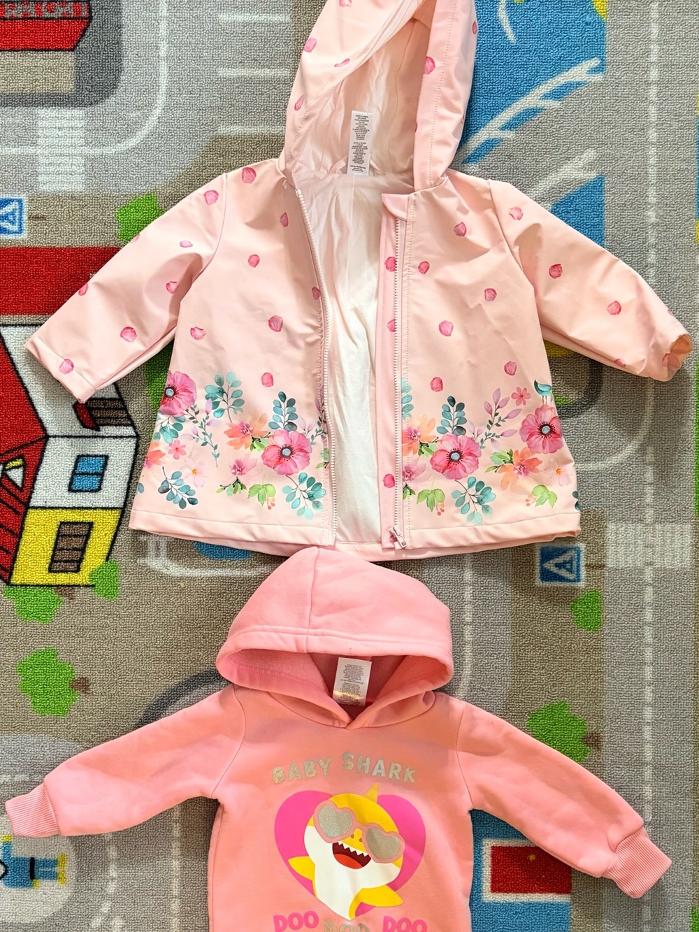 12M Baby Shark Hoodie and Flower Rain Coat